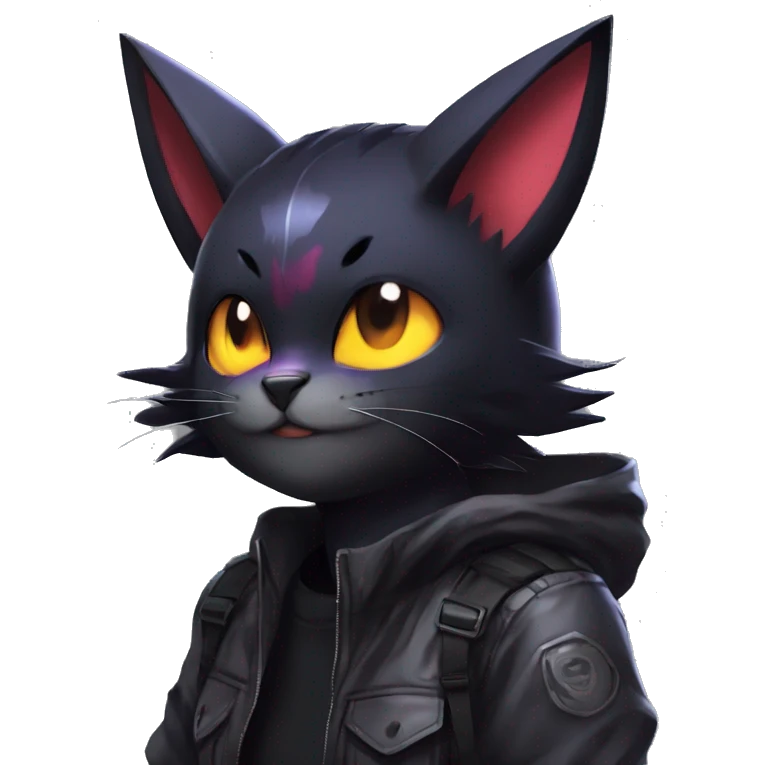 Edgy Shy Anthro boyish cool pretty dark black Noibat-Litten-Pokémon-cat-fursona techwear emoji