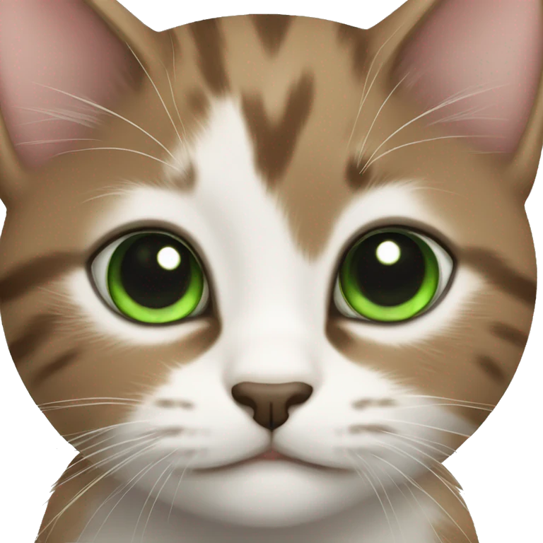 Brown white and black kitten with green eyes emoji
