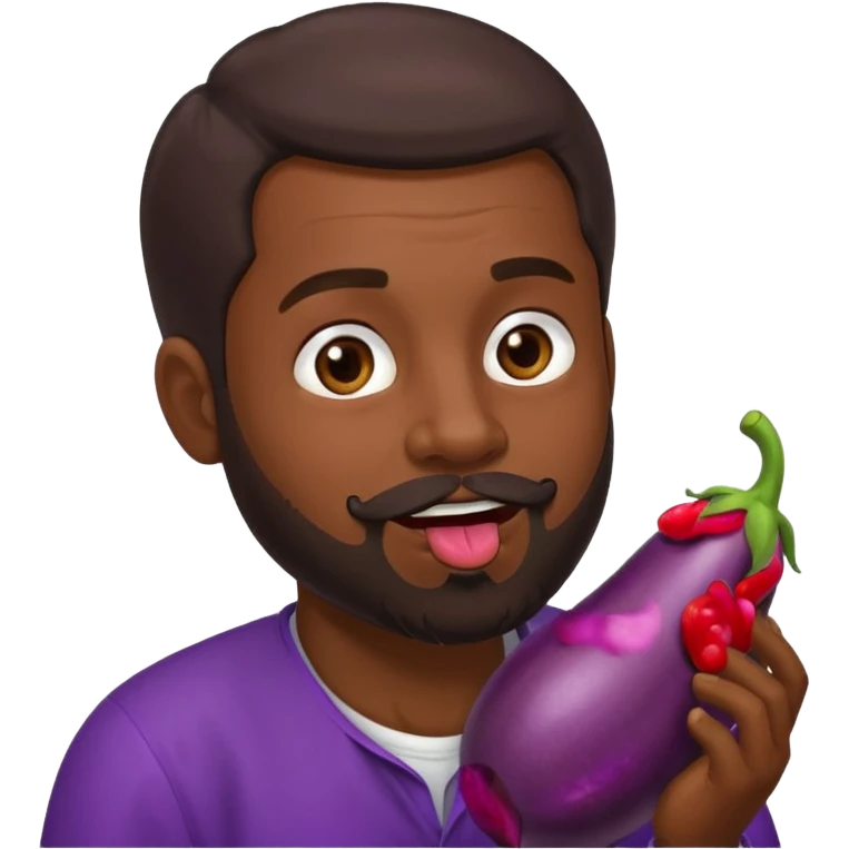 Dominican man with a beard licking eggplant emoji