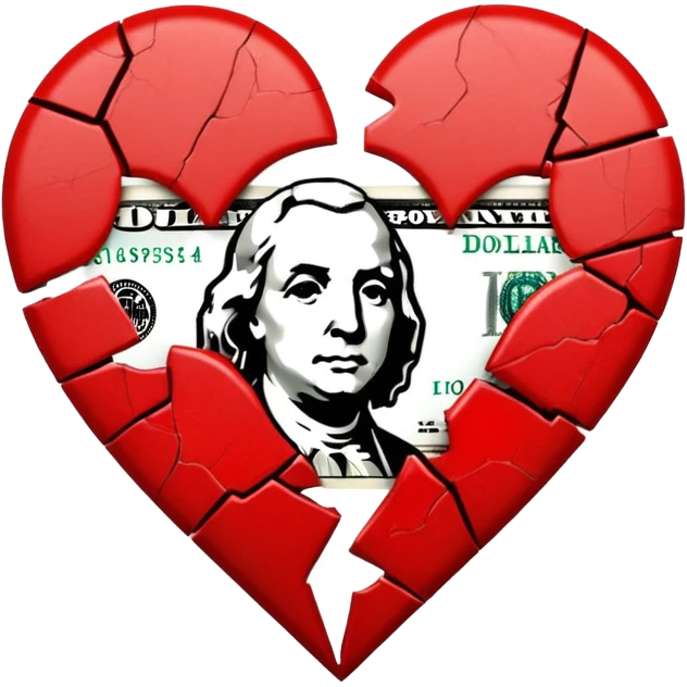 red broken heart glued together by dollars emoji