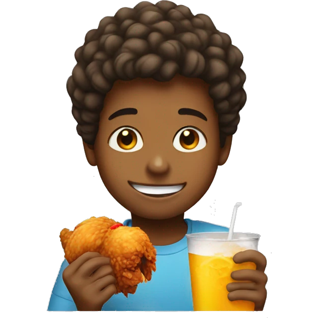 smiling boy with drink and fried chicken emoji