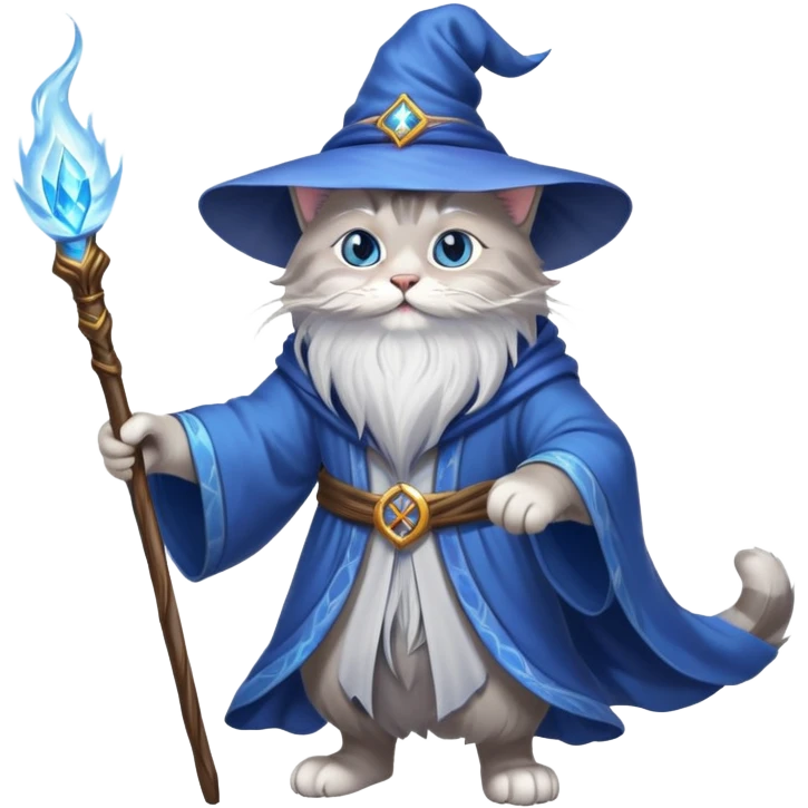 A cat wizard casting a spell with magical staff and flowing robes emoji