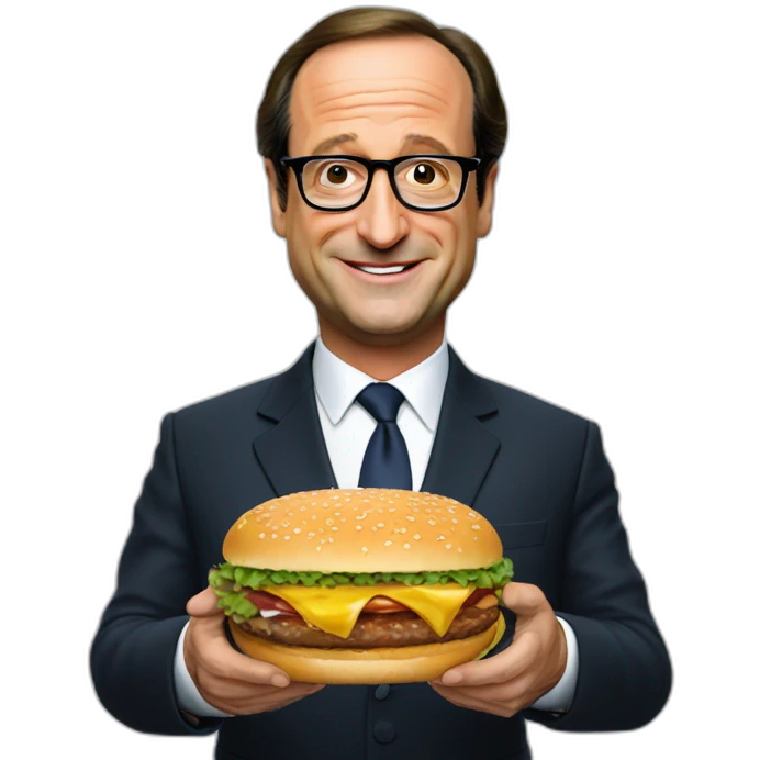 François Hollande holding a burger emoji