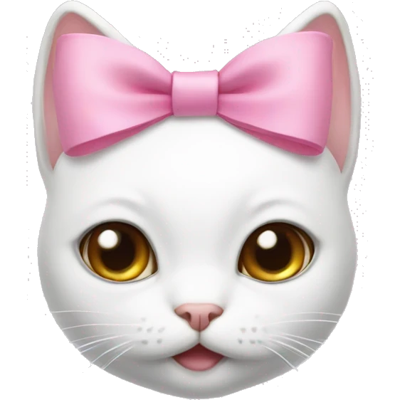 white cat with a cute pink bow on its ears  emoji