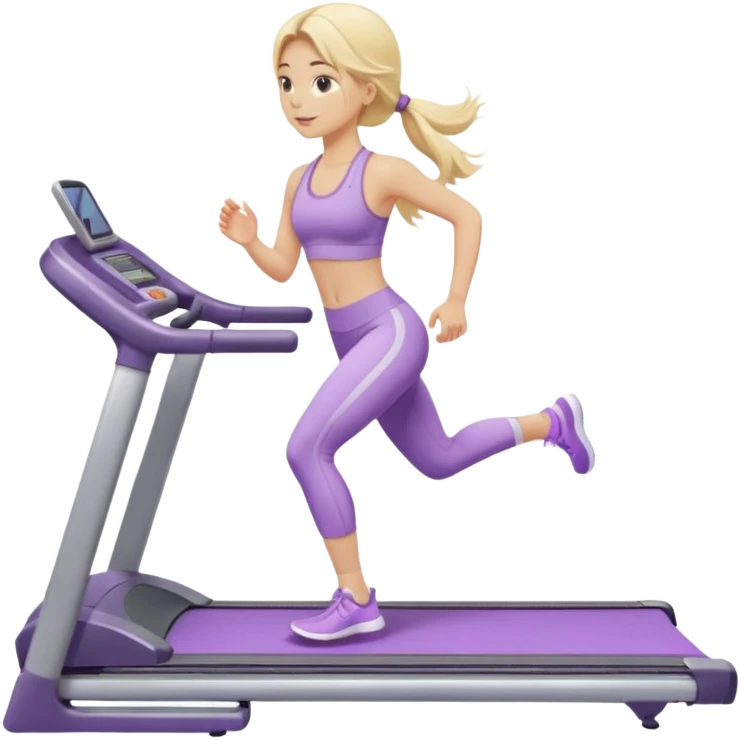 girl with long blonde hair on treadmill wearing light purple yoga set emoji