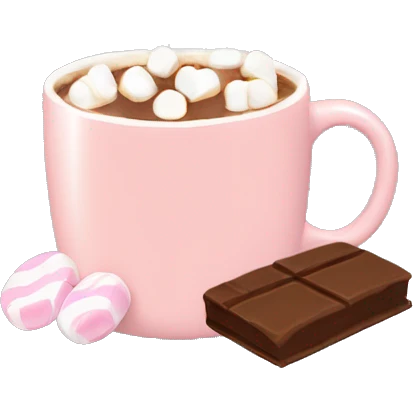 Light pink mug with hot chocolate in it with marshmallows  emoji