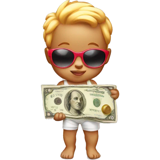baby cupid holding money and wearing sunglasses emoji