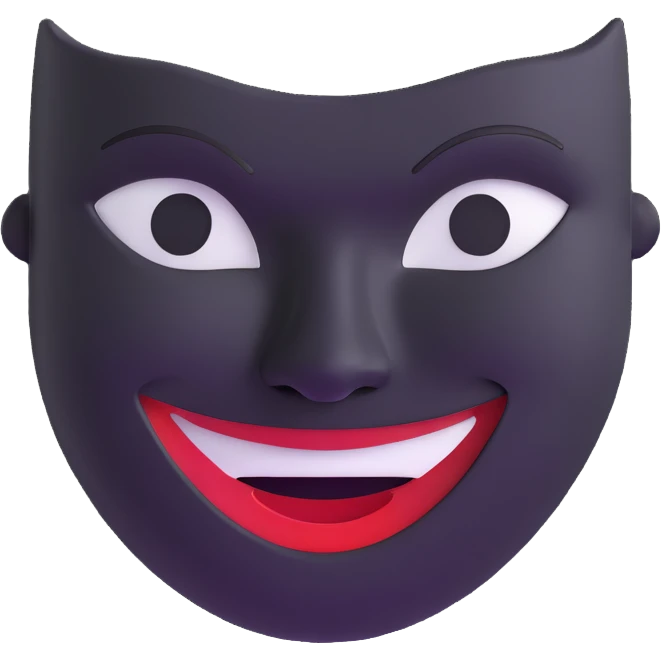 two masks side by side - comedy mask with wide happy smile, tragedy mask with deep sad frown emoji