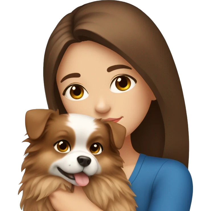 Long Brown hair girl with blue eyes hugging her Pomeranian  emoji