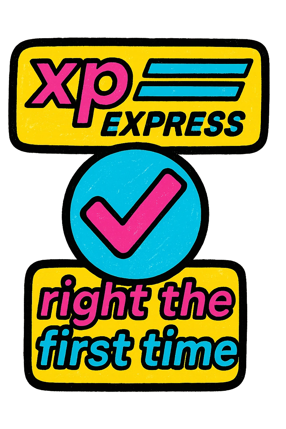 logo with phrase 'right the first time', using DHL Express-inspired colors and style, for 'xp express' emoji