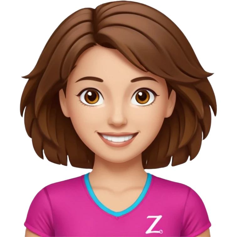 Make a zumba coach emoji, brown eyes, brown hair girl emoji