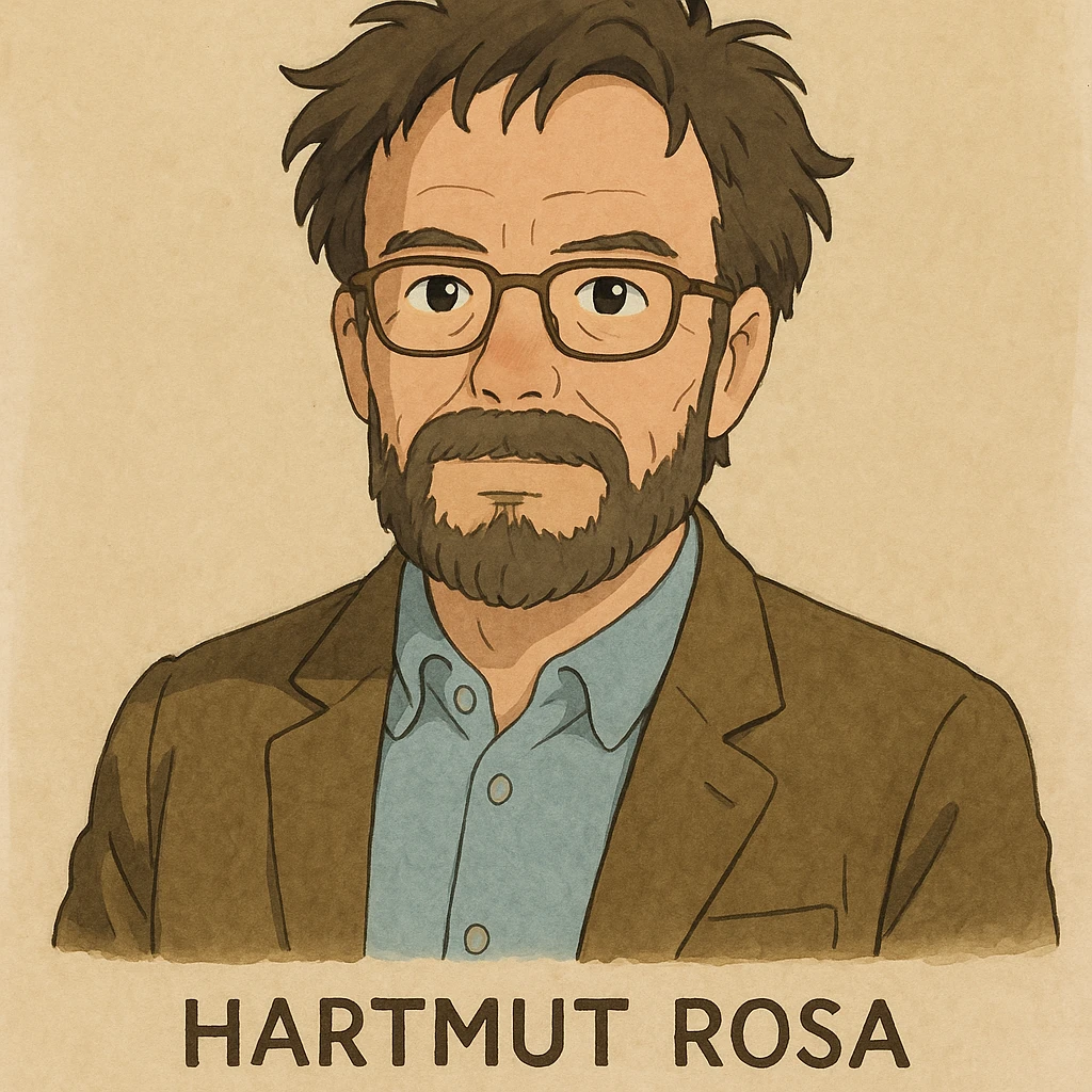 ghibli style portrait of Hartmut Rosa, German philosopher, neutral background emoji