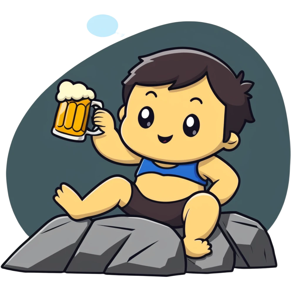 Azov-chan drinking beer while sitting on a big rock emoji