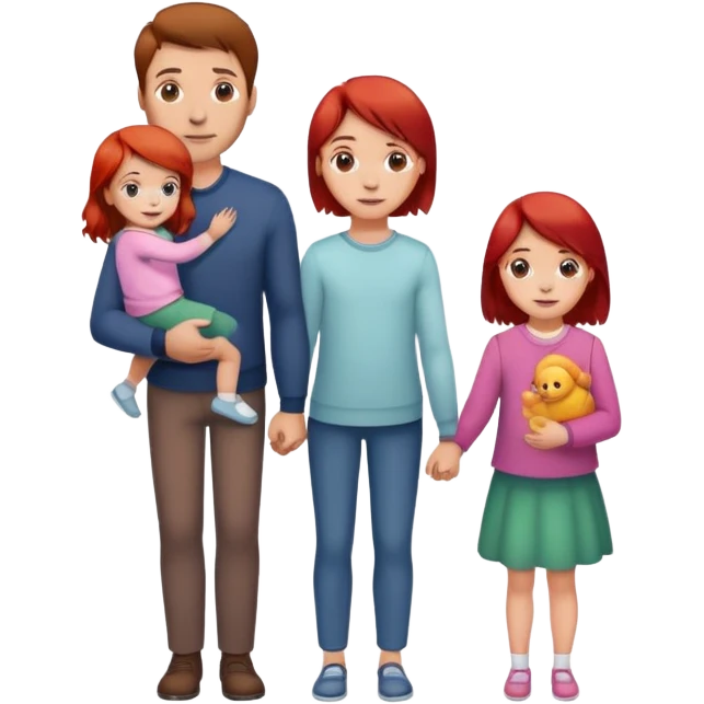 A man with brown hair holding a child, a daughter, and a girl with red hair by the hand emoji