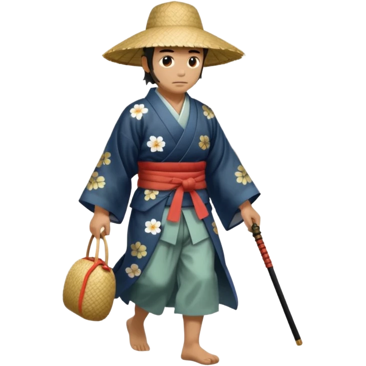 Samurais in Hat, Lone samurai in hat walking through mist emoji