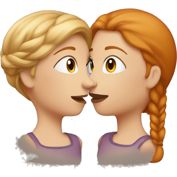 two girls kissing, one ginger one dark blonde  emoji