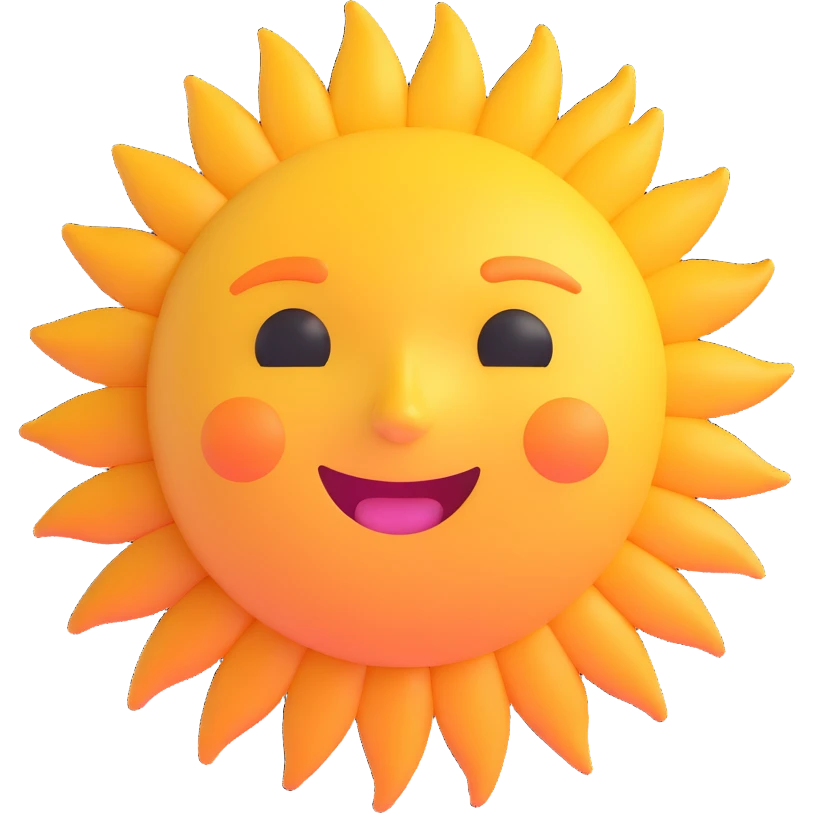 A sun with a pleasant face, in the style of Microsoft 3D emoji emoji