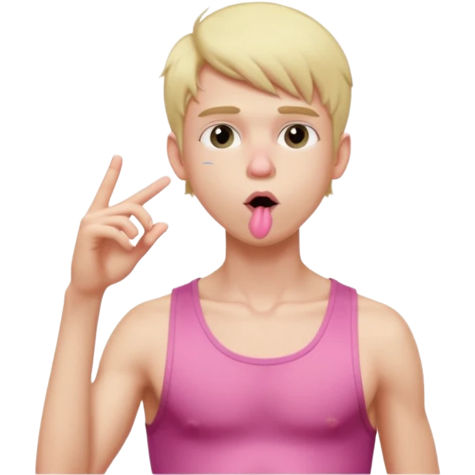 skinny boy in a pink crop top blowing a kiss emoji