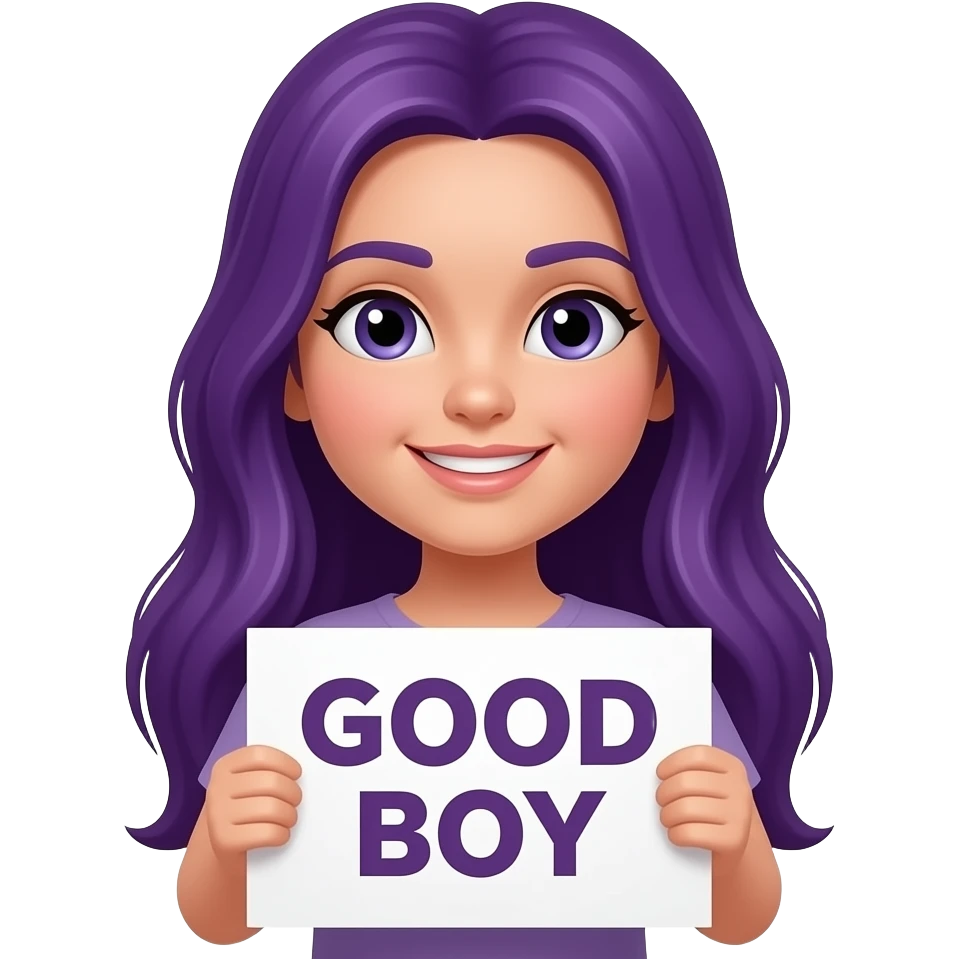 girl with long purple hair with a GOOD BOY sign emoji