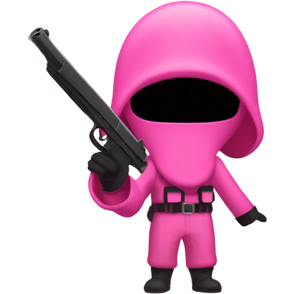 Squid Game Pink Soldier Making Circle shape with arms with a gun emoji