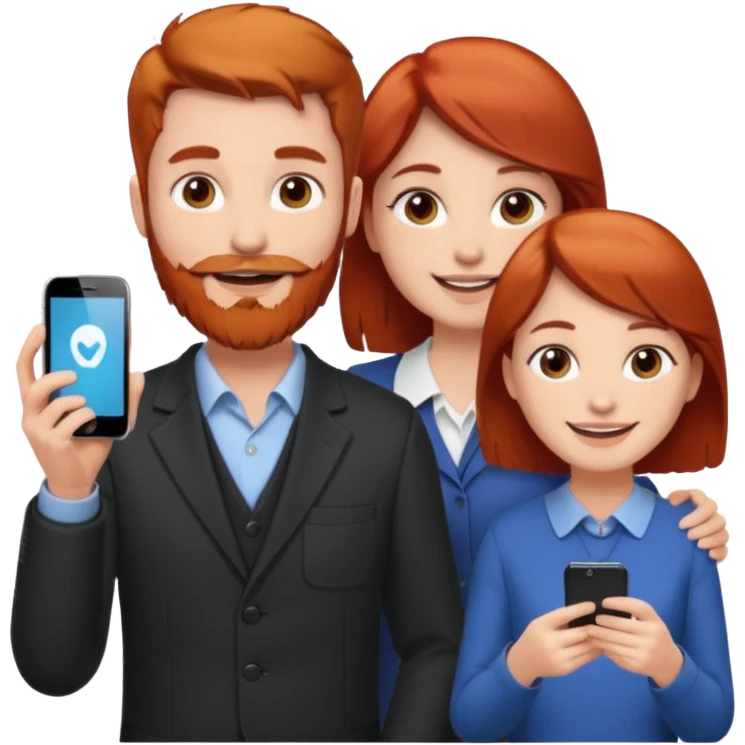 Red head man short brown haired girl selling phones  emoji