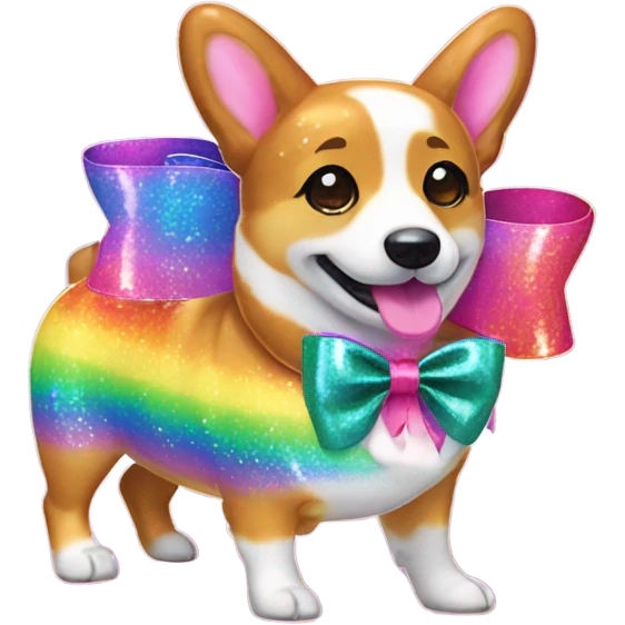 Lisa frank rainbow glitter corgi with ribbon bow on head emoji