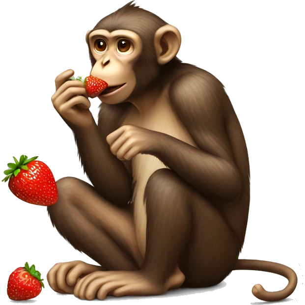 monkey eating strawberry and talking by mobile phone emoji