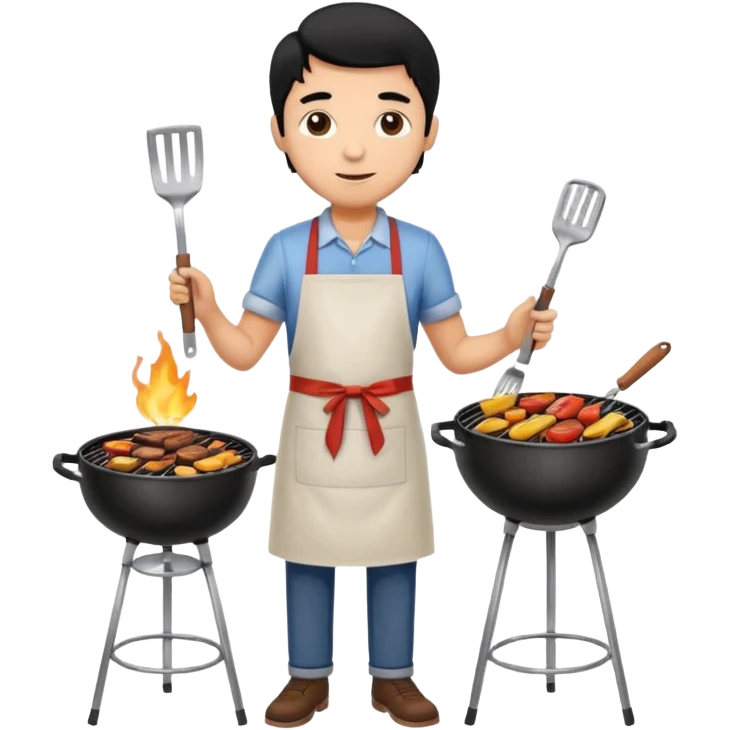 man cooking barbecue full-body black hair brown skin emoji