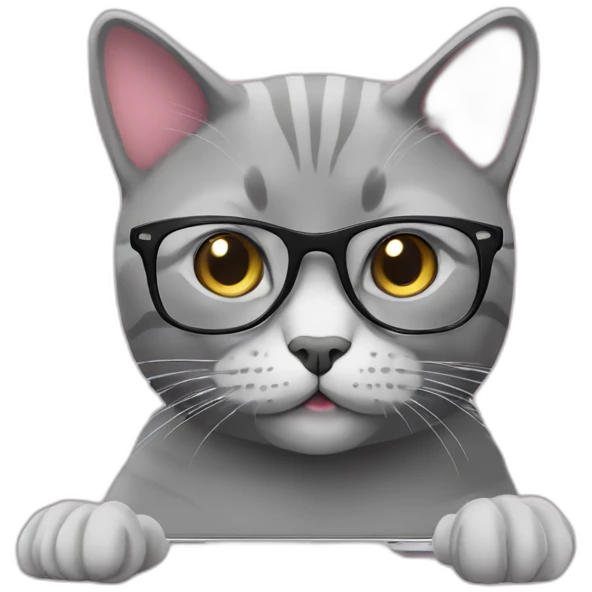pink/gray british cat with glasses and the laptop emoji