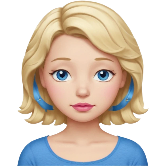 Girl Blonde short wavy hair,  blue eyes, cute blue top, long lashes, pink lips, sleeping eyes closed, zzzz  emoji