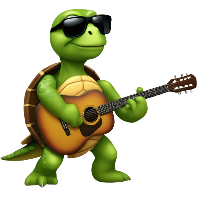 Turtle wearing sunglasses playing guitar emoji