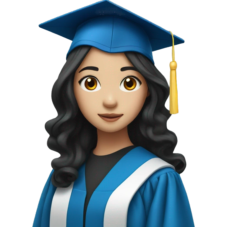 asian girl wearing blue graduation cap with long curly black hair emoji