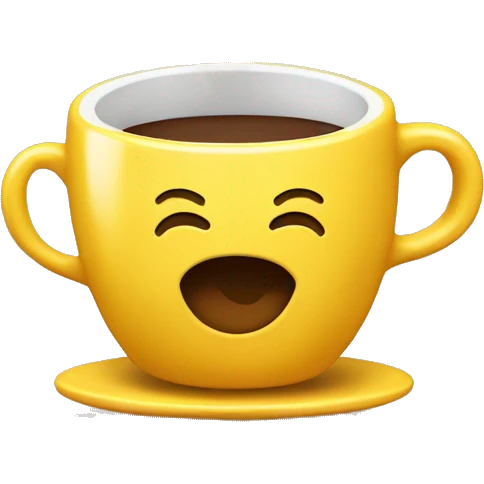 emoji amarelo feliz com xícara tomando café emoji