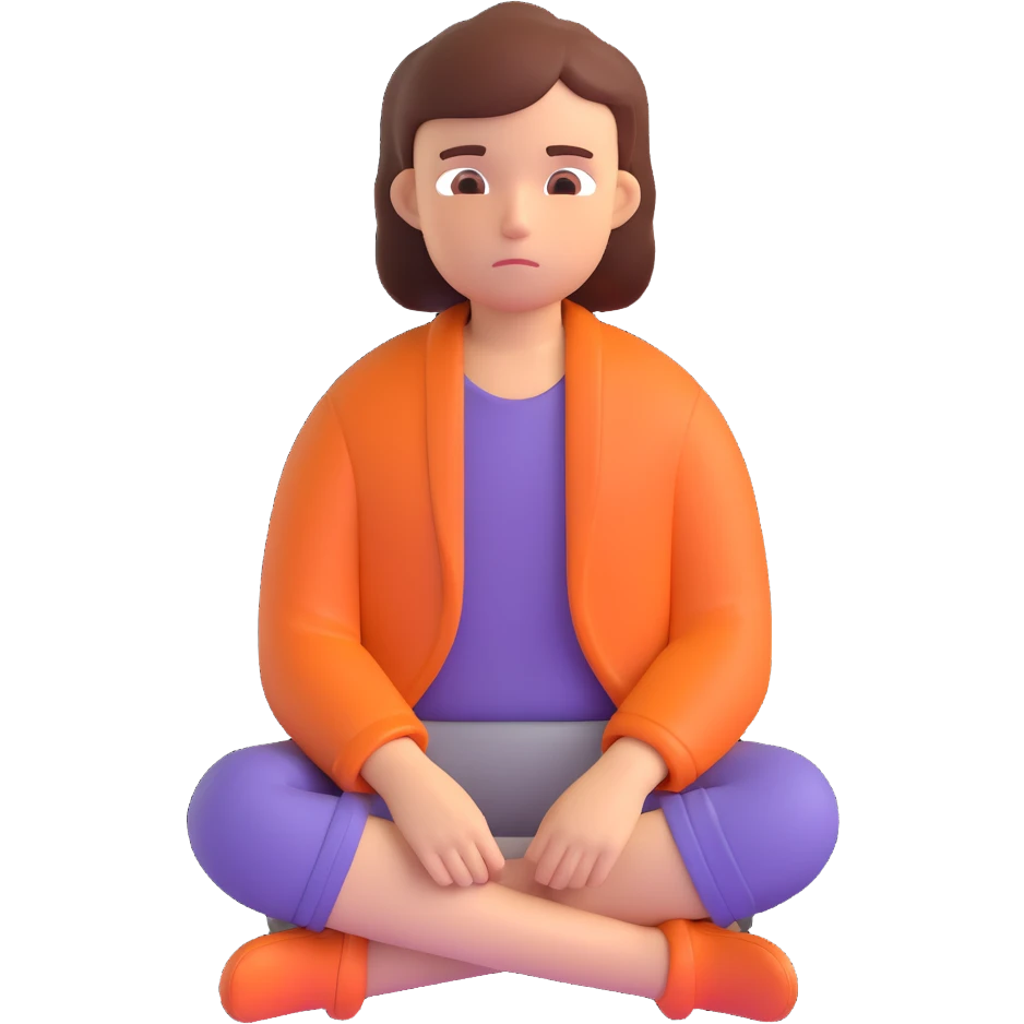 a person sitting quietly with a slight frown, surrounded by soft light, conveying sadness but also inner calm emoji