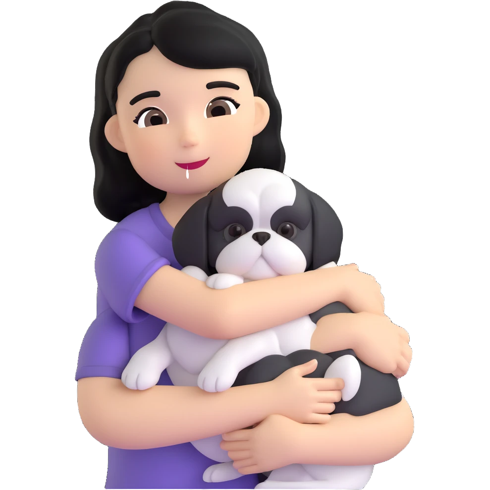 A girl with black hair hugging a Shih Tzu dog emoji