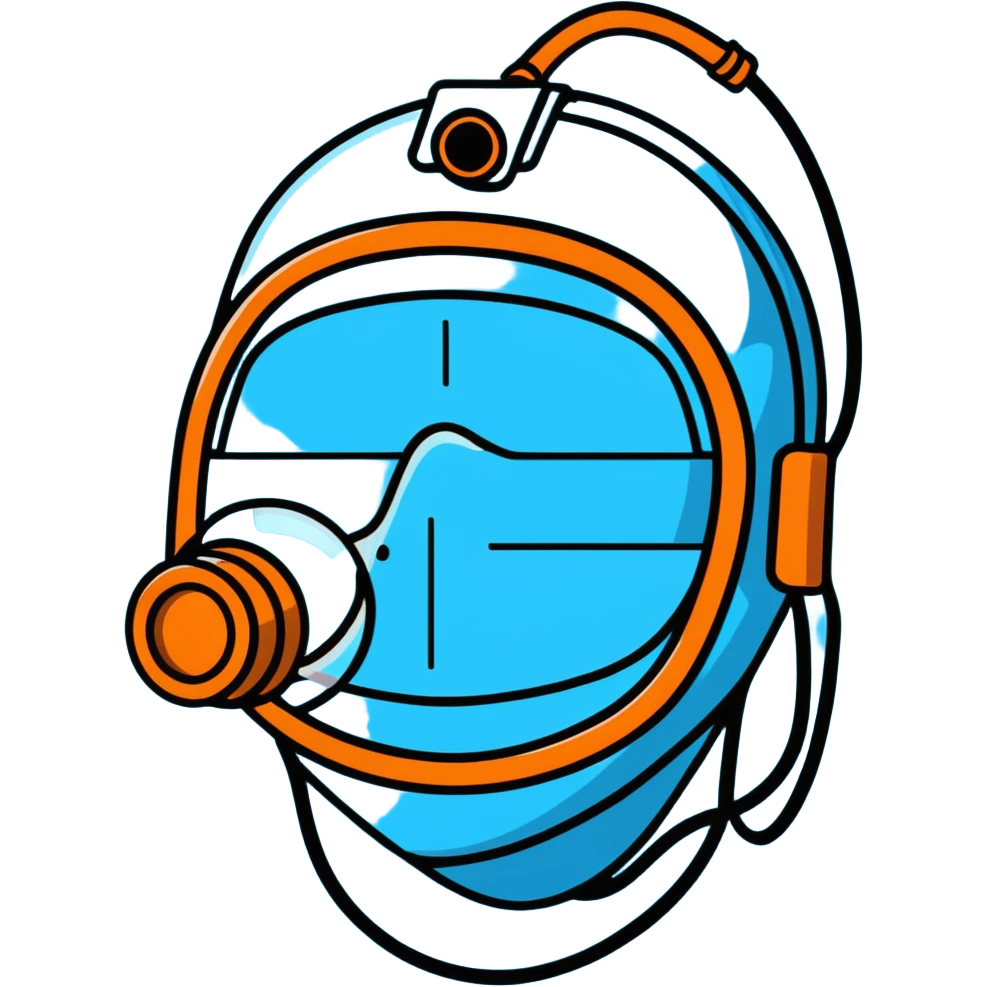 Bright blue oxygen consumption mask with measurement tubes and sensors, isolated VO2 max testing equipment emoji