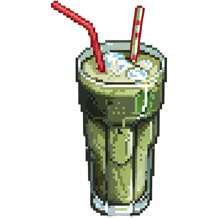 Glass of sugarcane juice with ice cubes, pale green liquid, and a straw emoji