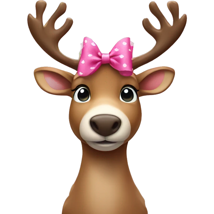 reindeer wearing pink bow with hearts in the background emoji