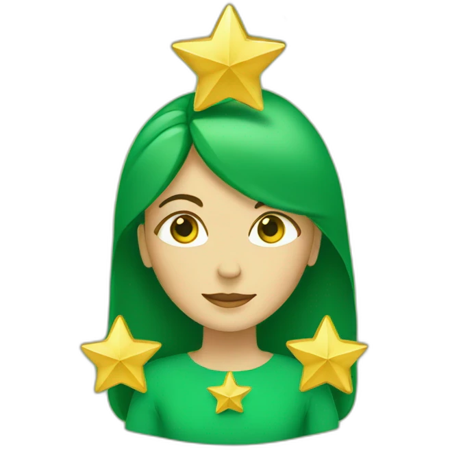 Green women holding three gold stars above head emoji
