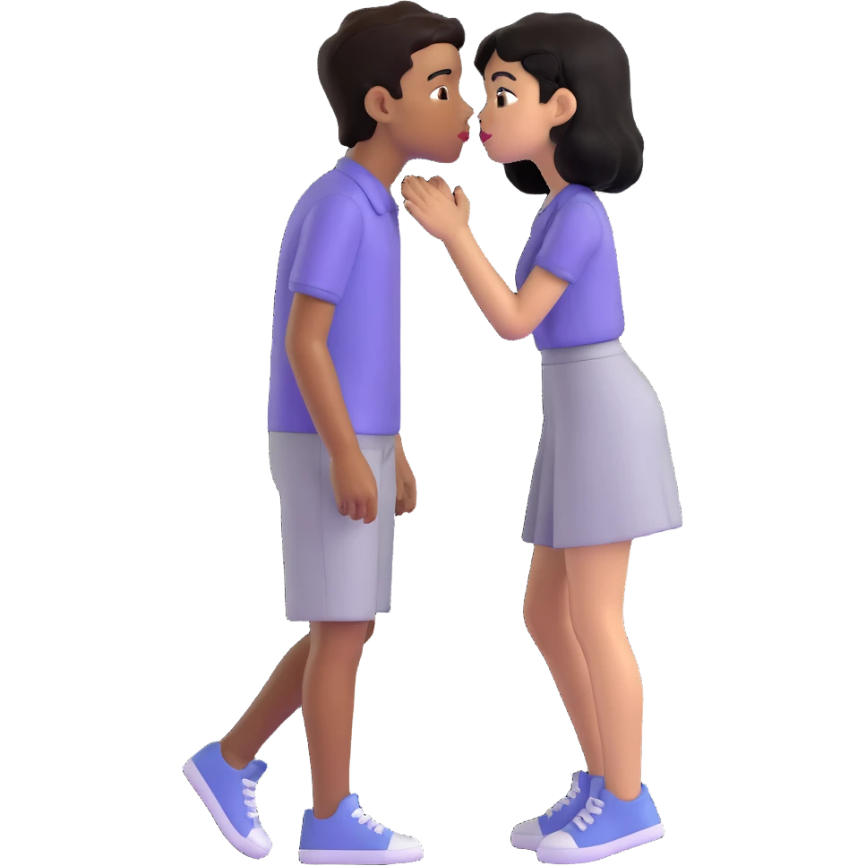 Black haired brown skinned boy kissing a black haired light skinned girl emoji
