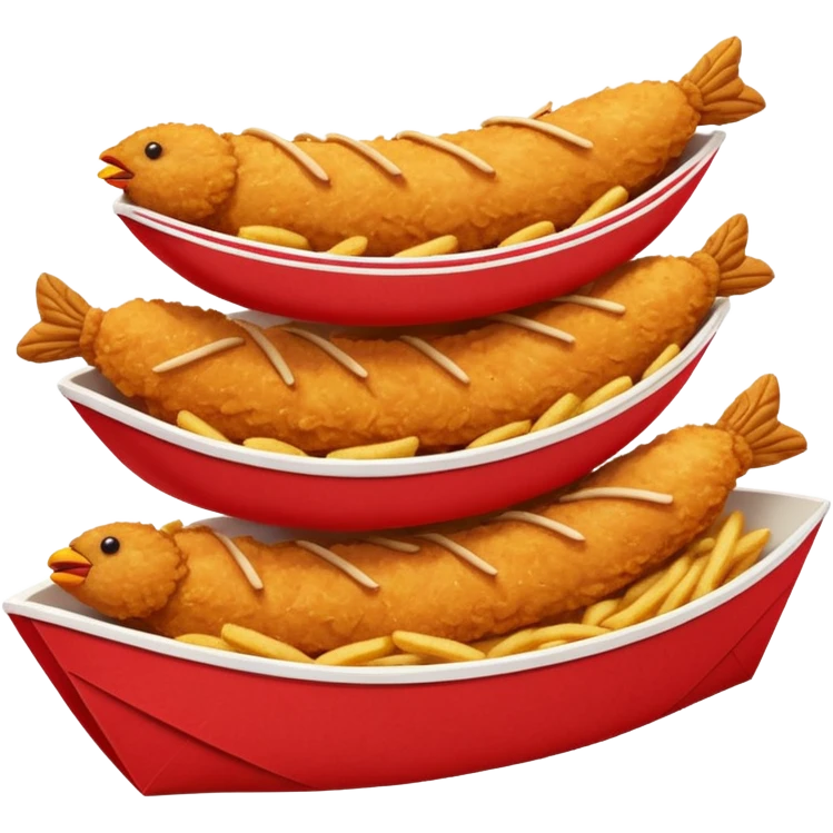 5 breaded chicken tenders stacked on top of each other in a red paper food boat  emoji