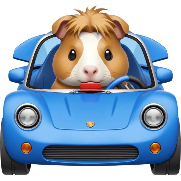 Local Motors Rally Fighter with blue body, silver rims, and driver is a Guinea pig emoji