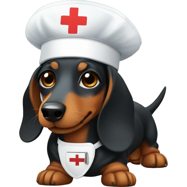 Dachshund wearing nurse hat emoji