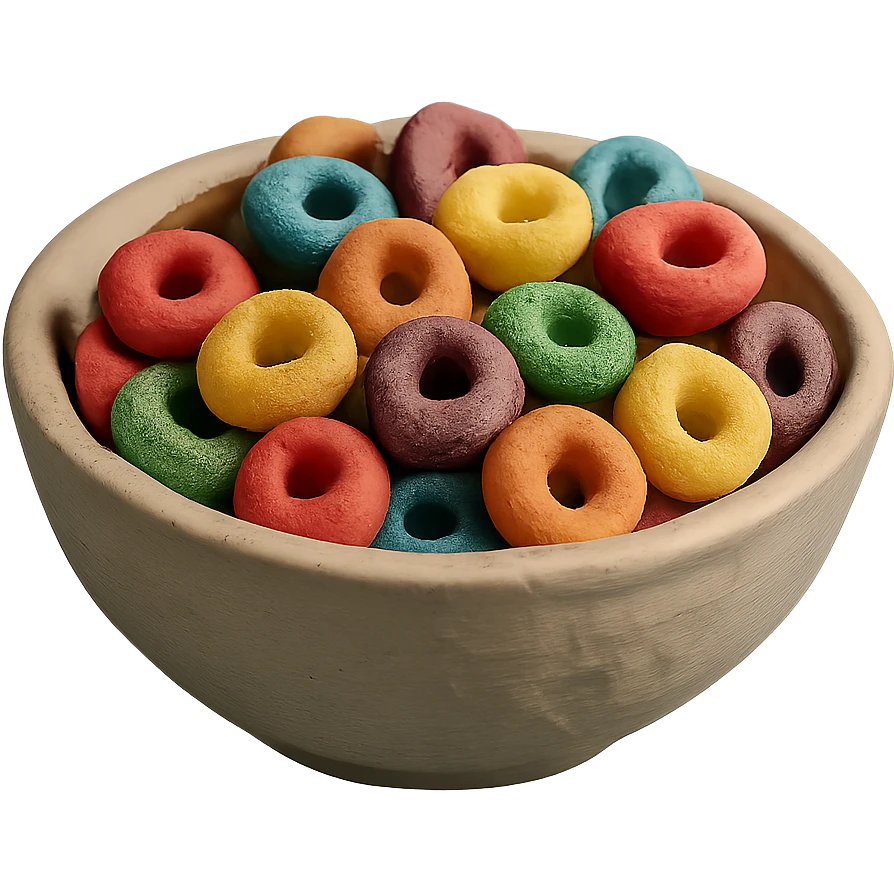 ceramic bowl of colorful fruity cereal emoji