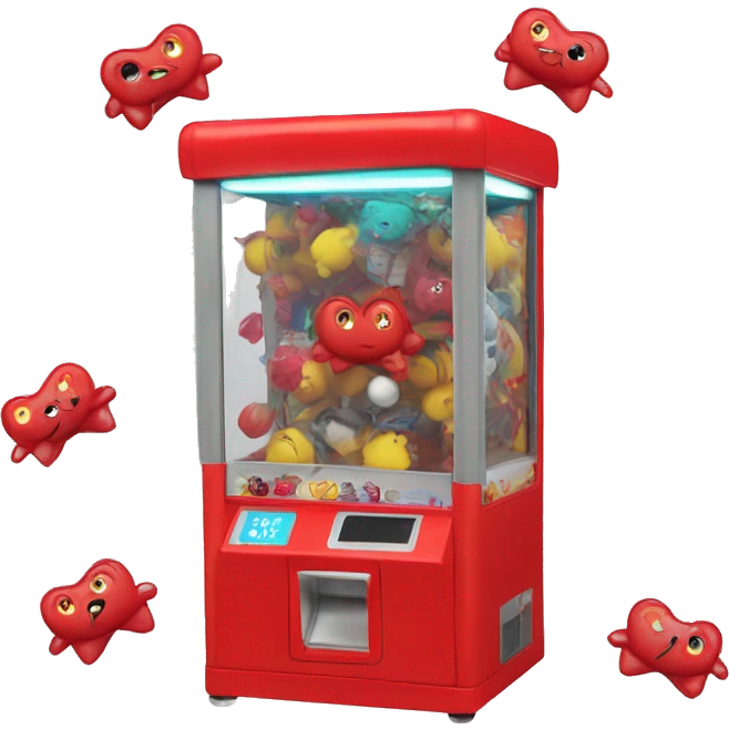 red claw machine, realistic toys inside emoji