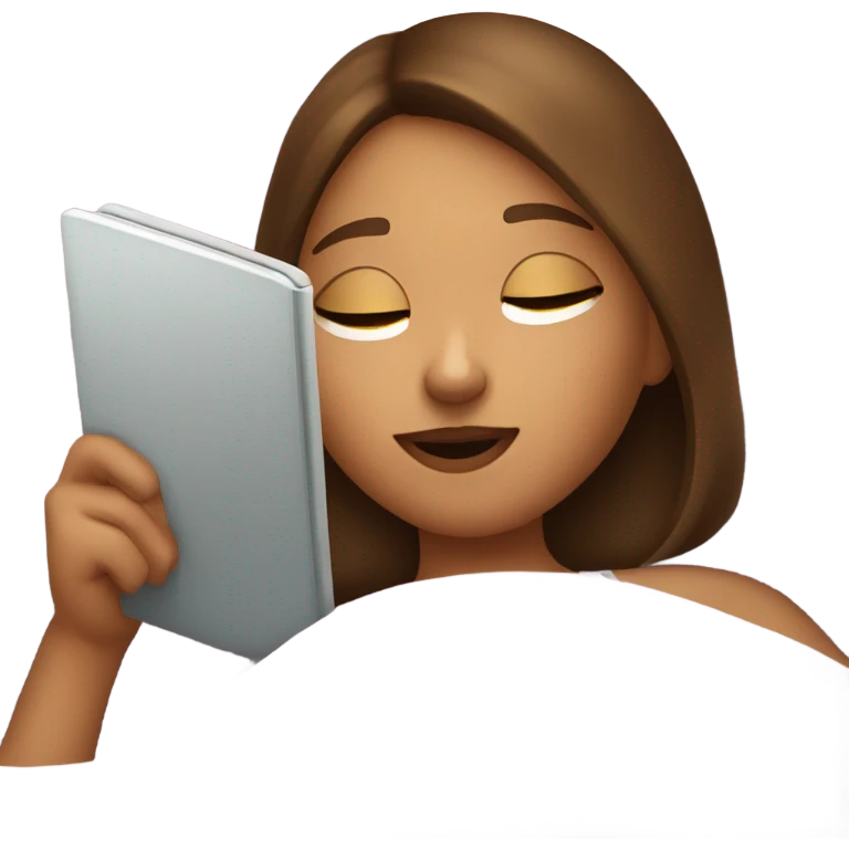 A girl laying in bed reading on her kindle emoji