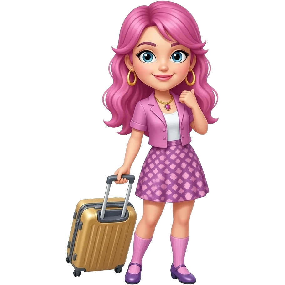 Funky Pink hair woman with suitcase emoji