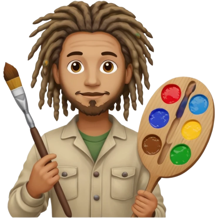 man artist with dreadlock, holding painter and color pallete emoji