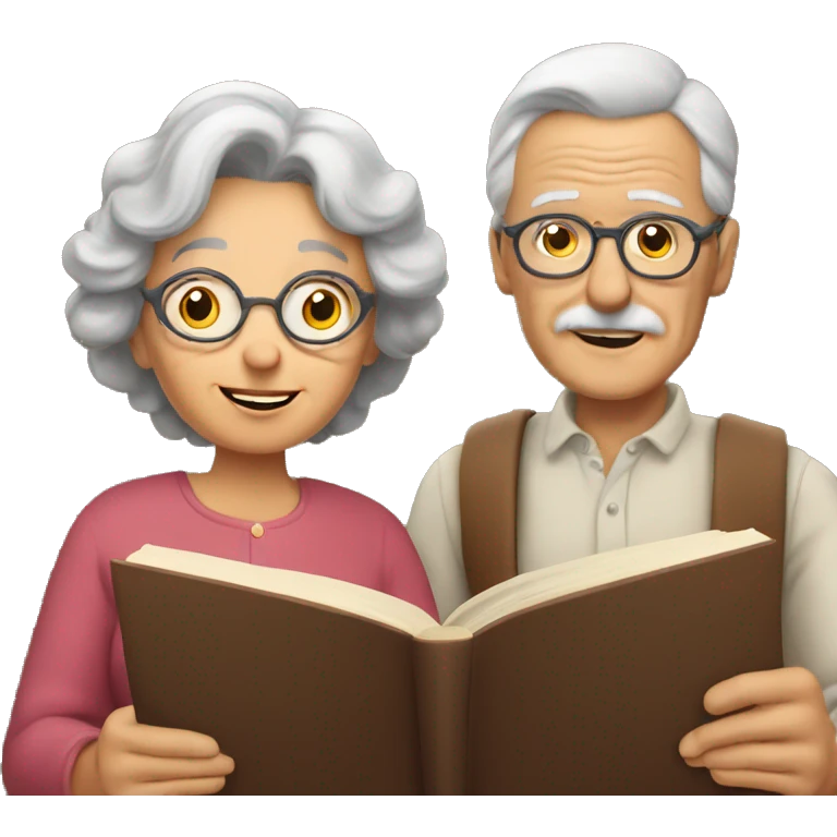 Granny and grandpa reading a book emoji