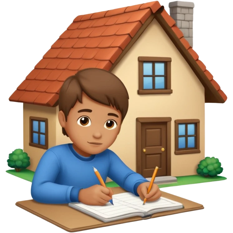 boy drawing little house on notebook emoji